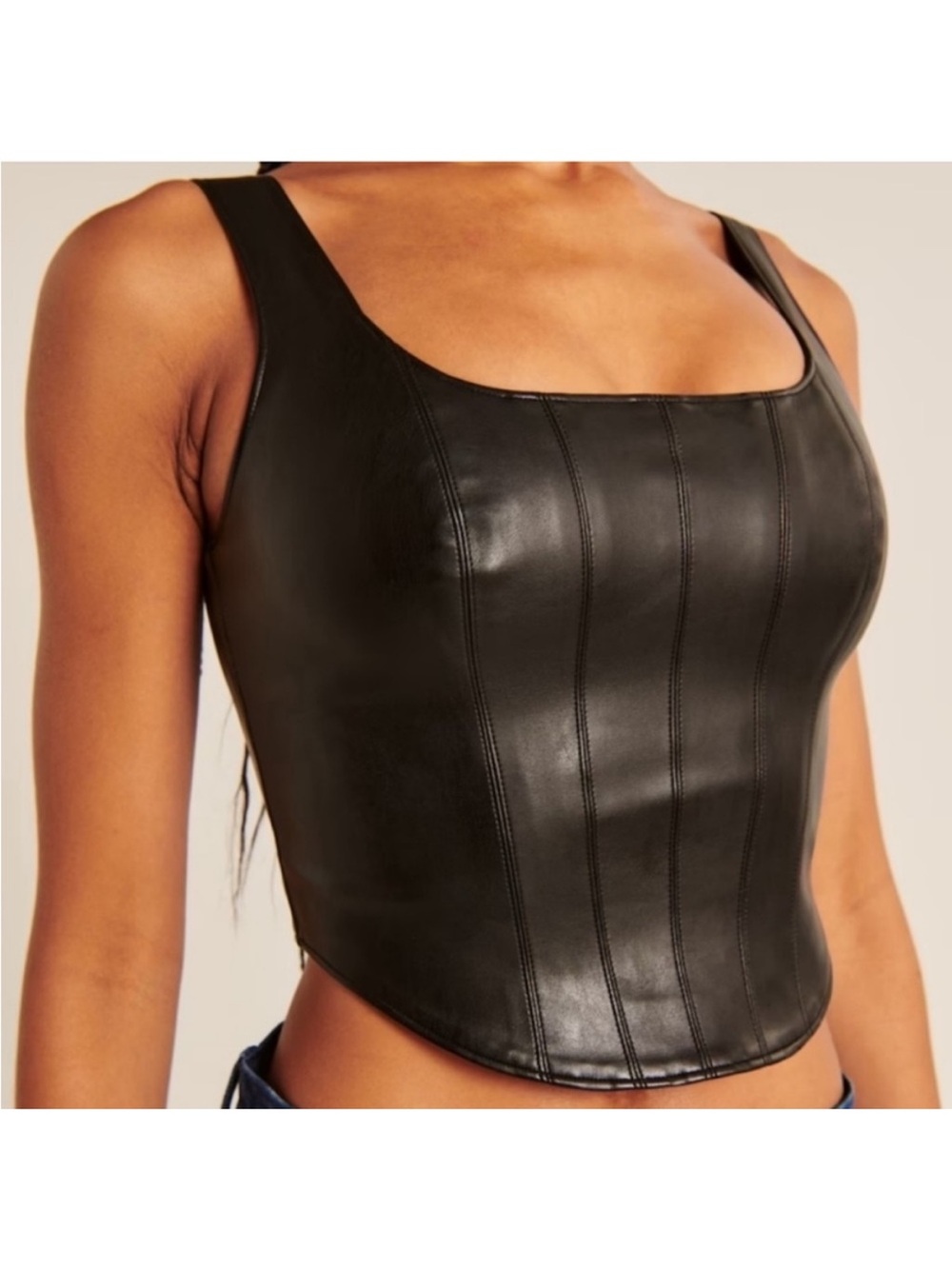 Abercrombie & Fitch Black Faux Leather Corset Crop Top